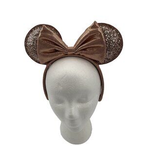 Disney Parks Minnie Mouse ROSE GOLD Glitter Ears Headband Sparkle Bow Holiday